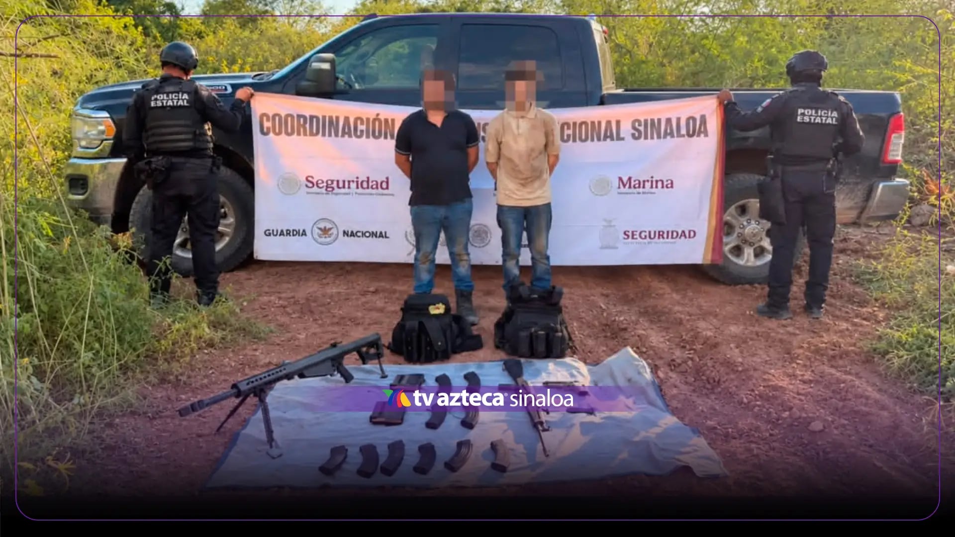Tras persecución caen sujetos armados con camioneta robada en Mocorito, Sinaloa