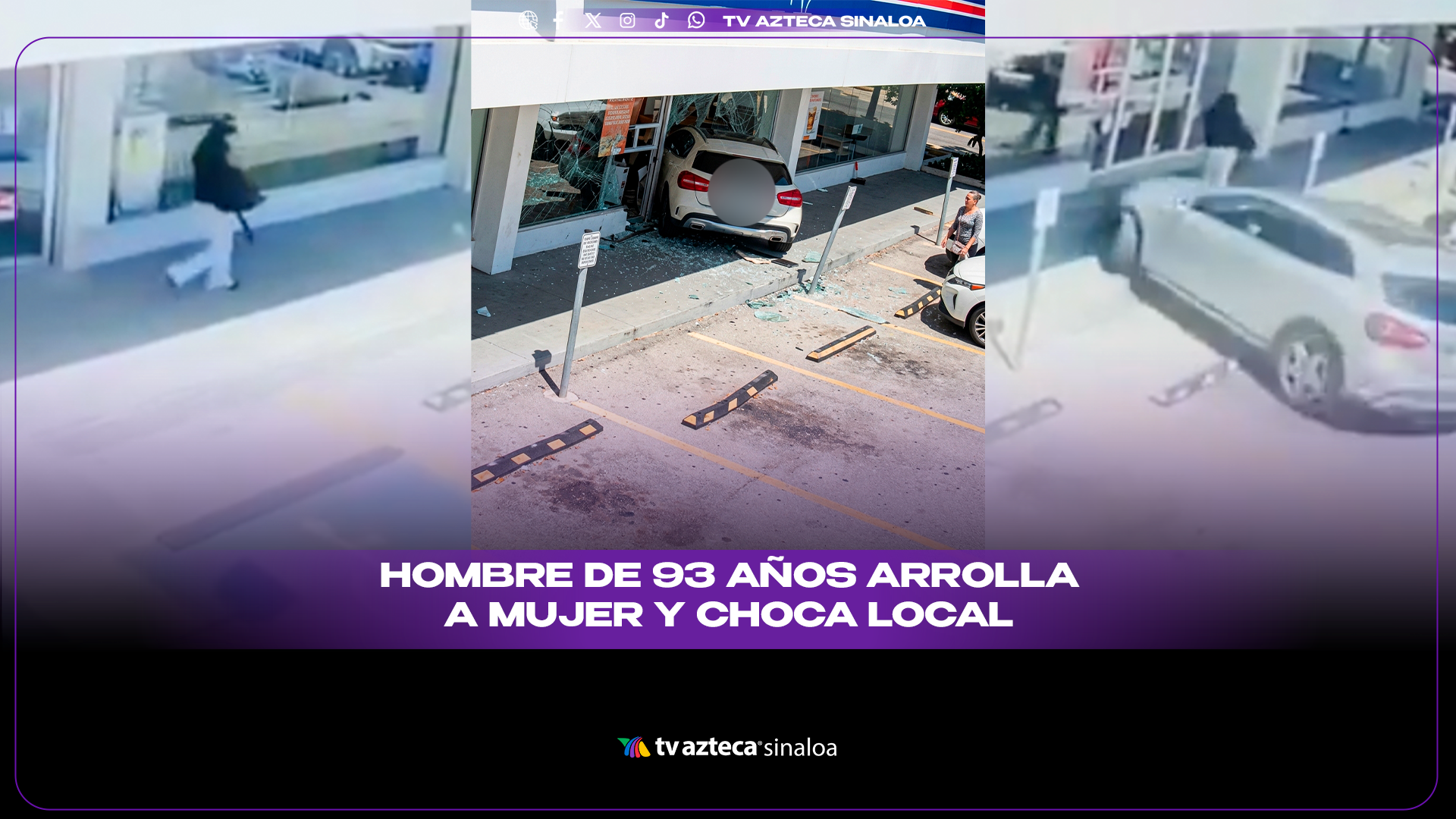 VIDEO| ¡Se confundió de pedal! Hombre de 93 años atropella a una mujer y se estrella con una farmacia