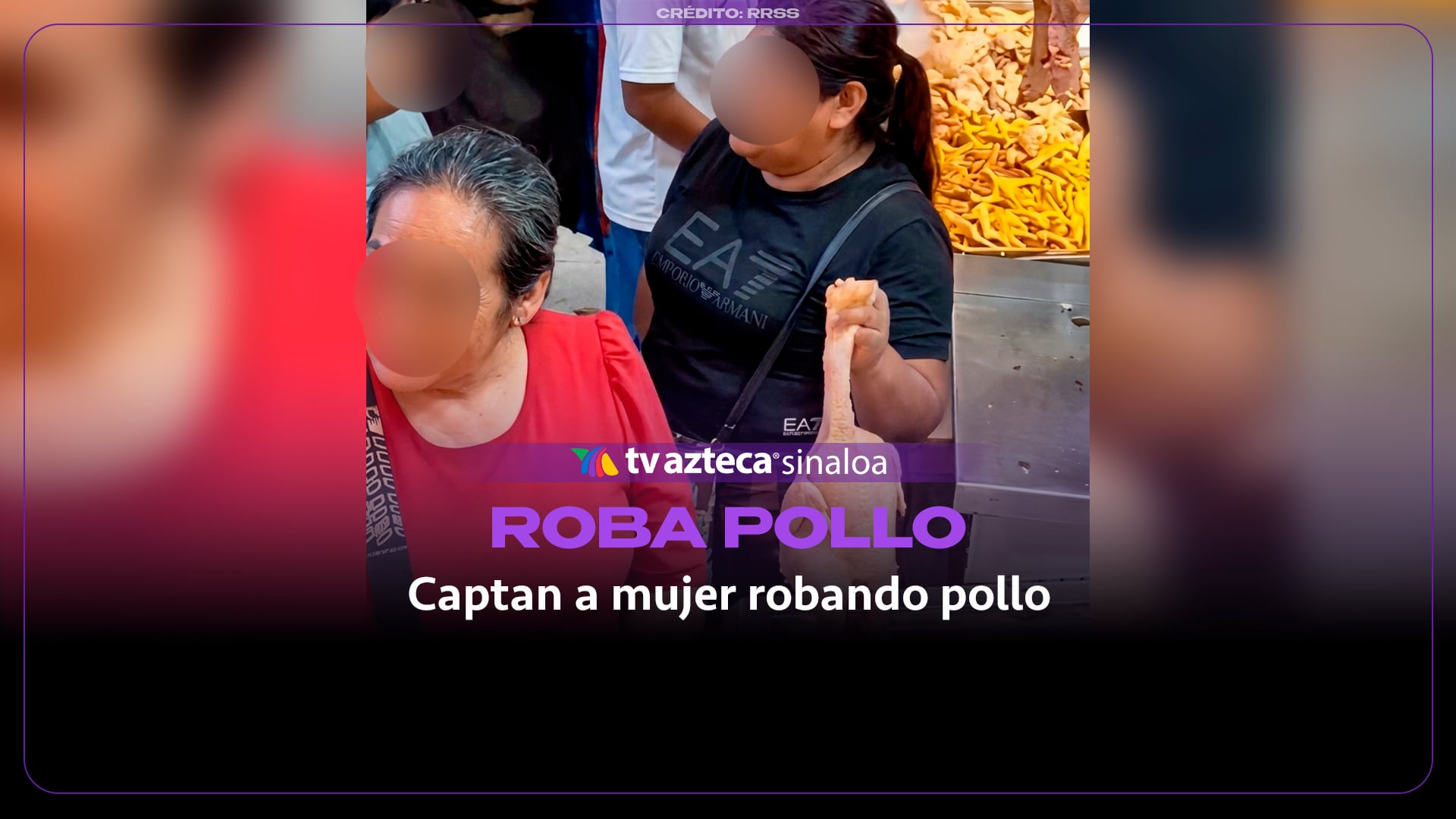 VIDEO| ¡No se quedó con el antojo! Una mujer fue captada robándose un pollo entero en un mercado