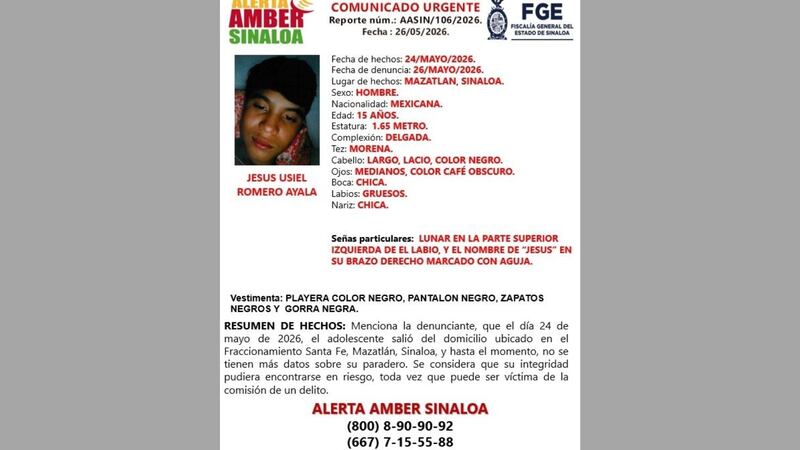 Buscan a Jesús Usiel, adolescente desaparecido en Mazatlán