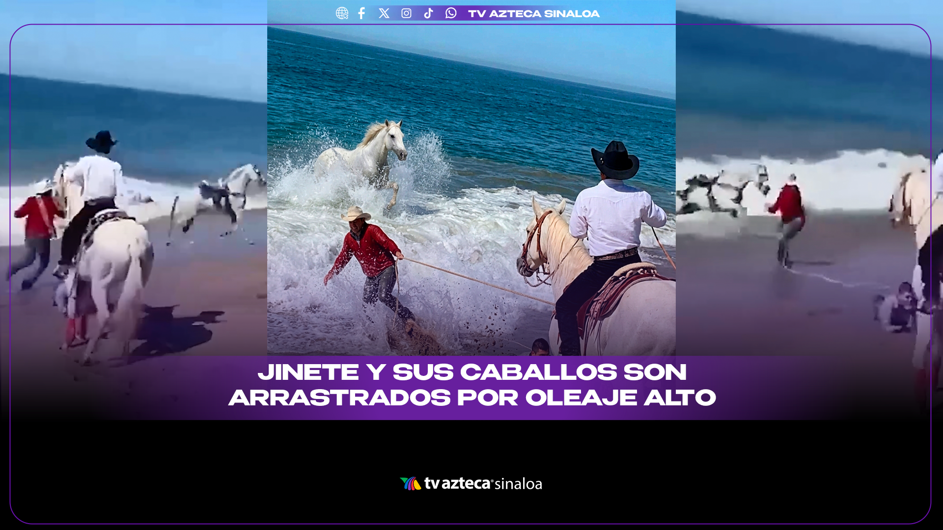 VIDEO| ¡Los arrastró el mar! Jinetes y caballos viven momentos de tensión en la playa: esto pasó