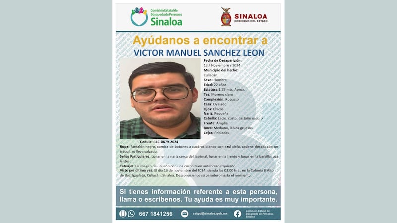 Ficha de búsqueda de Víctor Manuel en Culiacán