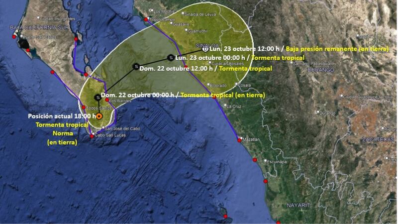 Tormenta tropical Norma, trayectoria a Sinaloa